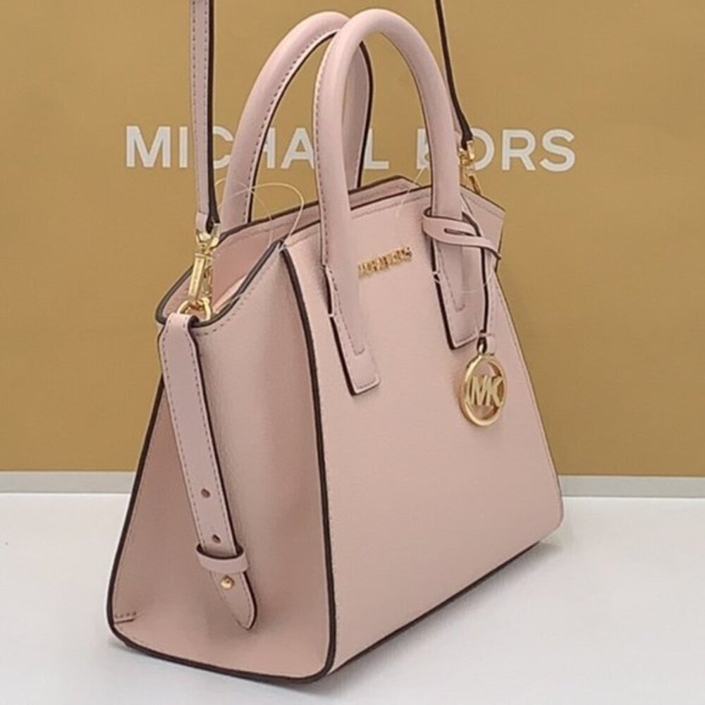 Michael Kors Avril Small Leather Top-Zip Satchel Powder Blush color